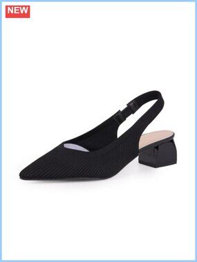 Knit Slingback Heels Closed Toe Kitten Heel Block Heel Pointed Toe Dress Pumps